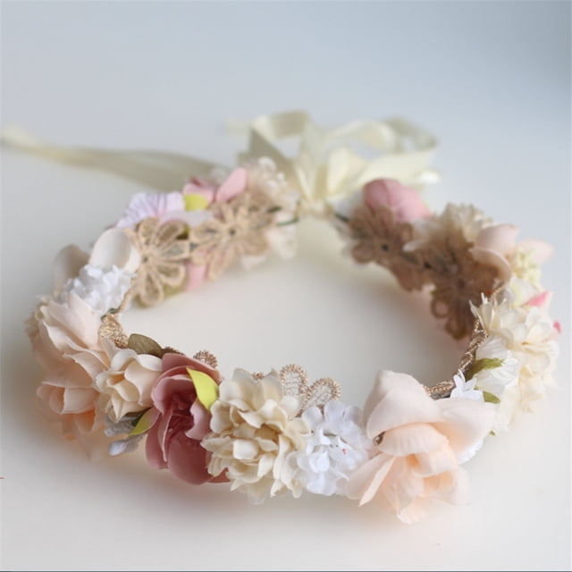 Diadema floral de boda de 1 pieza, corona de flores nupcial de boda Tocado de playa de guirnalda de dama de honor floral, para bodas y días festivos (blanco)