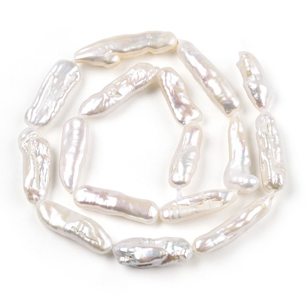 Baroque Natural Keshi Pearl Beads Strands Freshwater Pearl Stick Shape Antique White 16~26x7~9x4~7mm Hole: 0.6mm about 16~21pcs/strand 15.55''(39.5cm) Keshi Pearl