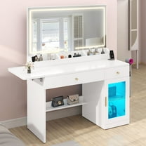 Dextrus Makeup Vanity Desk, Vanity Table with Large Mirror and LED Light & Charging Station, White