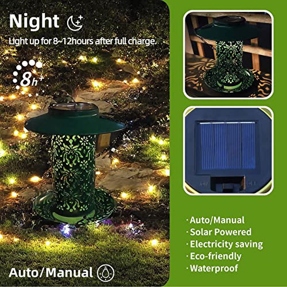 Solar Powered Bird Feeder for Outdoors Hanging Iron Metal Solar Powered Hummingbird Feeder Outside for Garden Backyard · Green