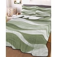thumbnail image 3 of Quilts King Size Bedding Set, Sage Green Ombre Lightweight Quilted Comforter, Modern Moire Abstract Art Aesthetics Soft Reversible Bedspread Coverlet with Pillow Covers for All Season, 96" x 106", 3 of 7