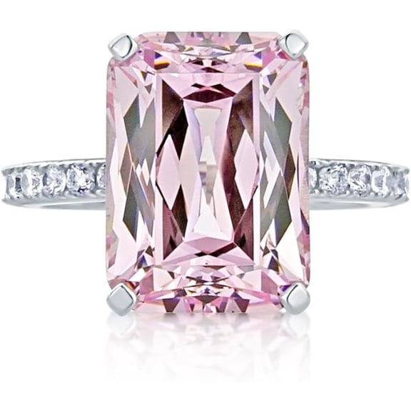 GemEmoprium Emerald Cut Pink Sapphire Gemstone Engagement Rings 5 ct. t.w. 925 Sterling, Sterling Silver for Women
