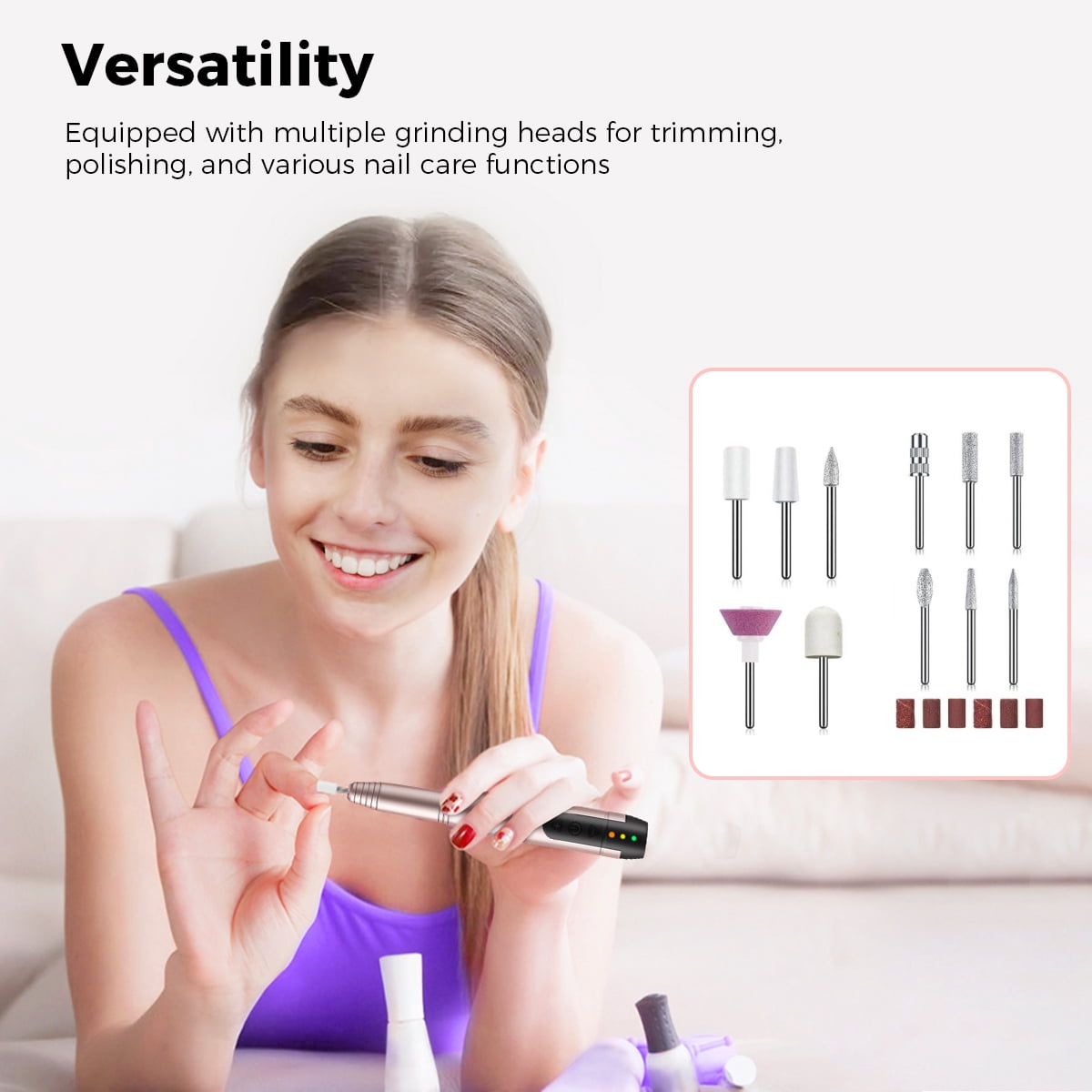 Anyask Portable Electric Nail Drill Manicure Pedicure Polishing Shape Tools for Nair Care Beauty Home Salon Use - Champagne