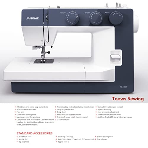 Janome 1522BL Sewing Machine with Automatic Needle Threader and 22