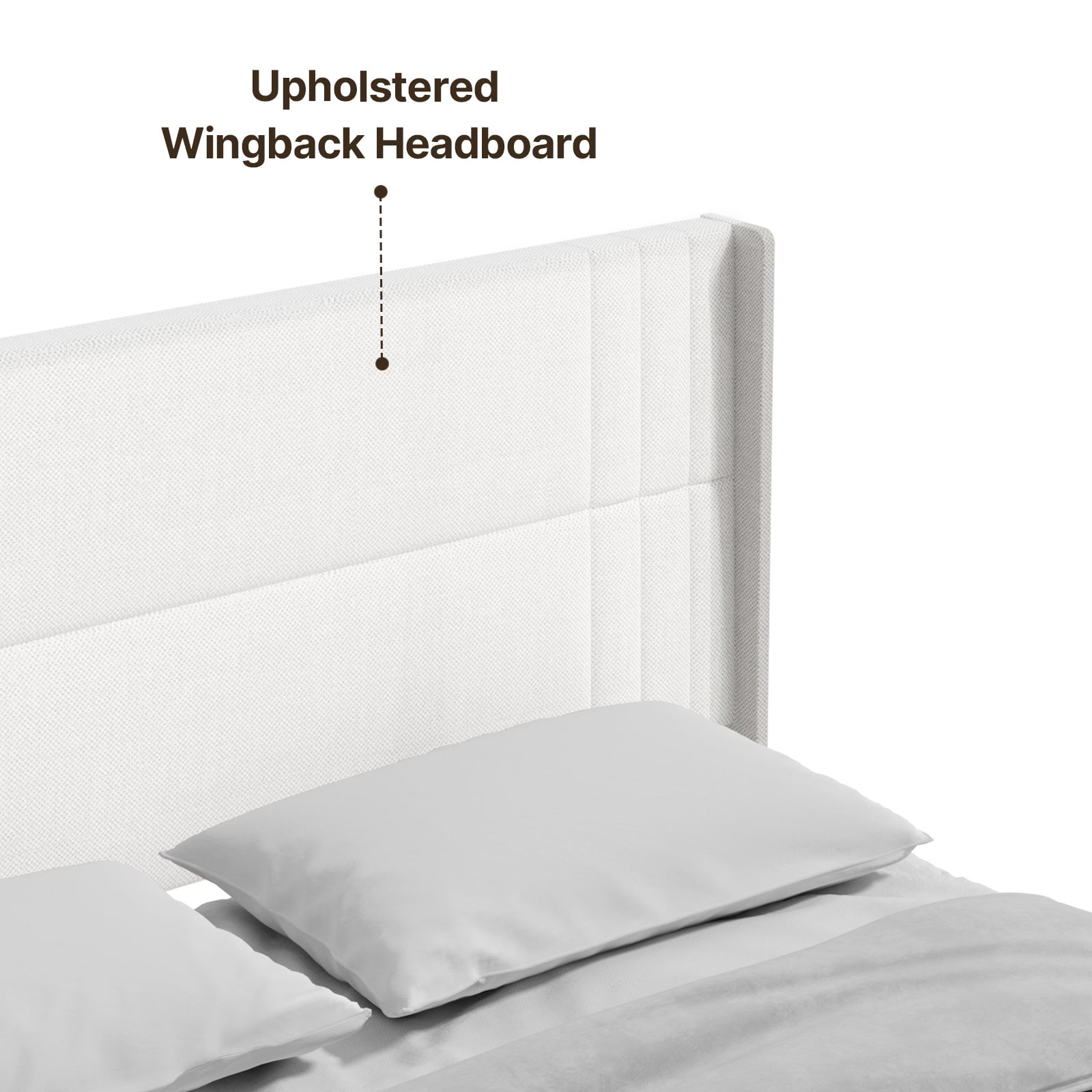 King Platform Bed Frame with Wingback Headboard, Wood Slat Support, Noise-Free, No Box Spring Needed, 850 lbs, White