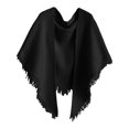 thumbnail image 4 of Fewfanhot Fringe Trim Triangular Knit Poncho Shawl, Warm Front Tie Wrap Cape for Women Men Fall Winter, 4 of 4