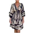 thumbnail image 2 of Puntoco Vestido De Manga Corta Con Cuello En V, Moda Para Mujer, Informal, Con Cuello En V, Estampado, Manga Tres Cuartos, Cintura, Vestido Con Manga Acampanada, Vestido Con Cuello En V, Negro, Xl, 2 of 8