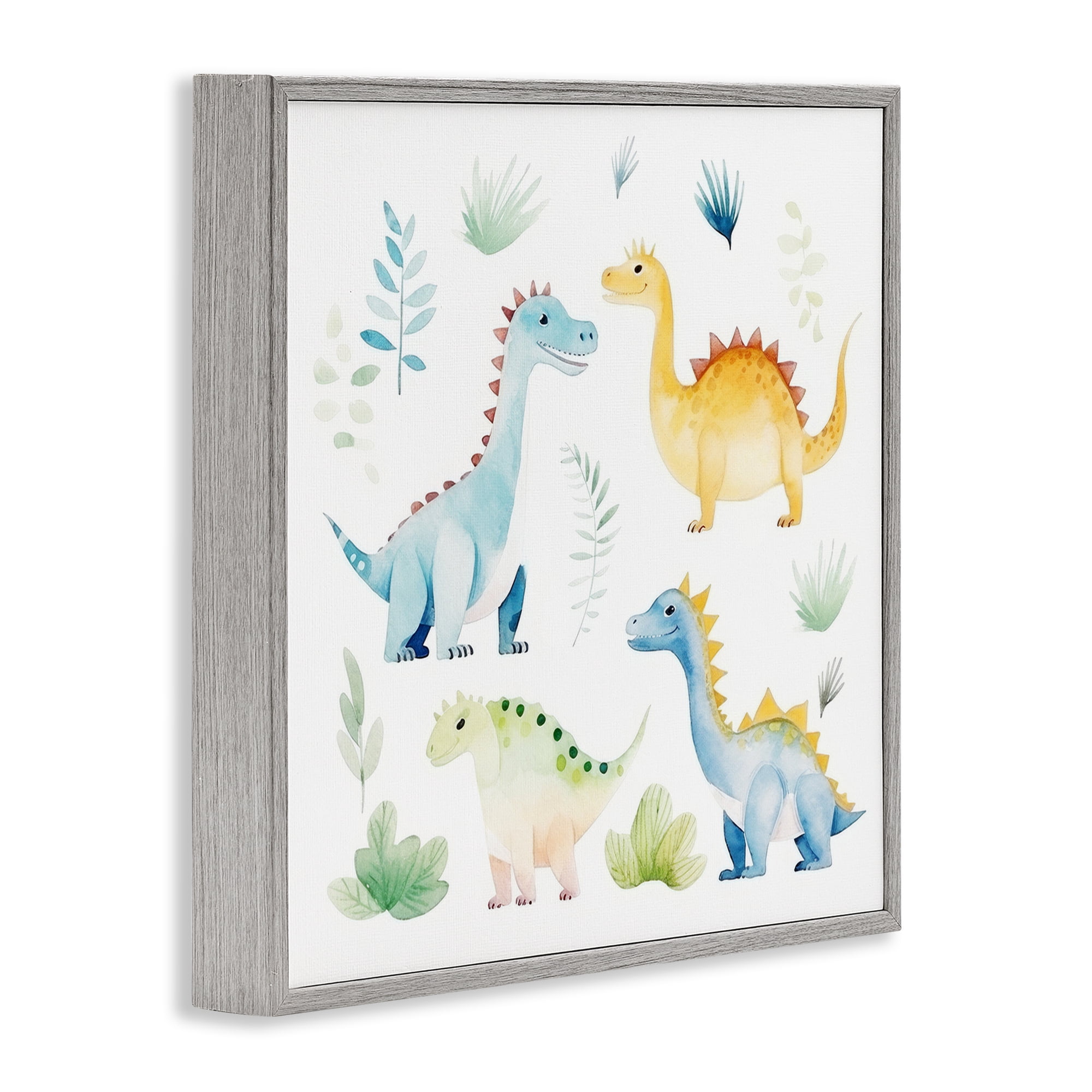 Stupell Industries Playful Dinosaur Wonderland Gray Framed Giclee Art, design by Lazar Studio