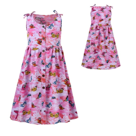Rhuody 8-10 Years Teen Clothes For Girls Floral Prints Sundress Round Neck Sleeveless Flower Girl Dresses Fashion Summer Lovely Sundress Pink