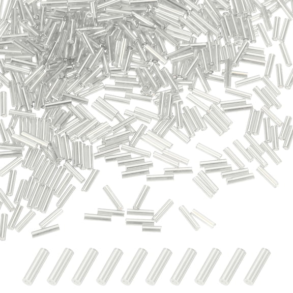 Uxcell 1800-Pack Cuentas Bugle, Cuentas de Vidrio de Tubo de Bordado de 2x6mm para Manualidades DIY/Pulsera/Collares Plateadas