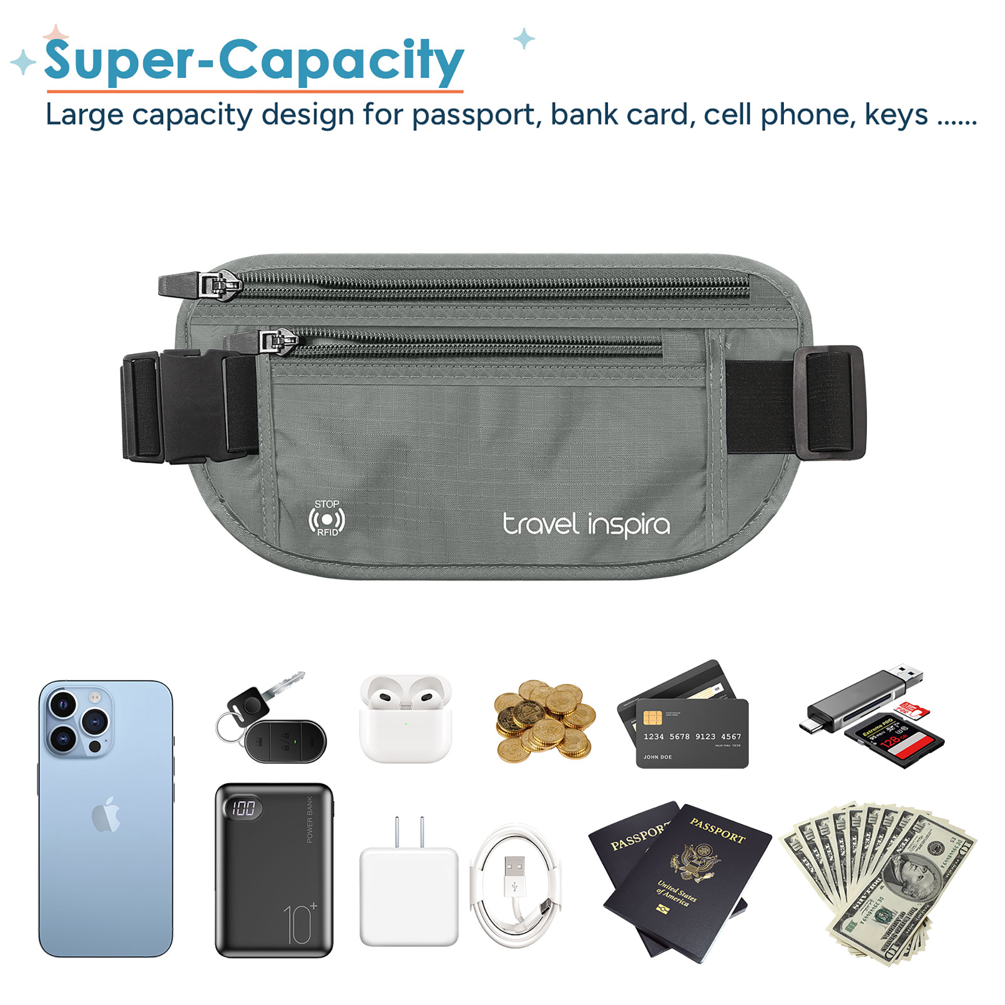 Travel Inspira RFID Blocking Travel Money Belt with Passport Holder photo 5