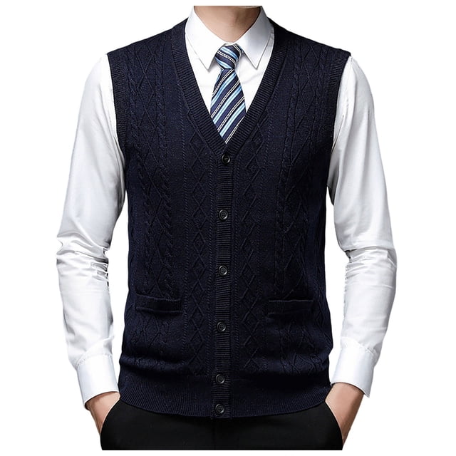 Men's Knit Sleeveless Vest for Casual Layering – Solid Color Cardigan-Style Vest for Everyday Wear