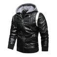thumbnail image 3 of Men's Embroidered Patchwork PU Leather Jacket, Youth Motorcycle Coat, Detachable Hat, Fashionable Outerwear for Casual Wear, 3 of 8