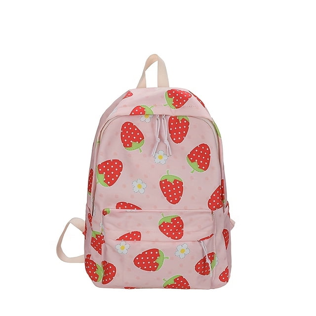 Mochila Con Estampado De Fresas Kawaii, Mochila Escolar Para Estudiantes De Niña Dulce, Mochila De Viaje Ligera E Informal