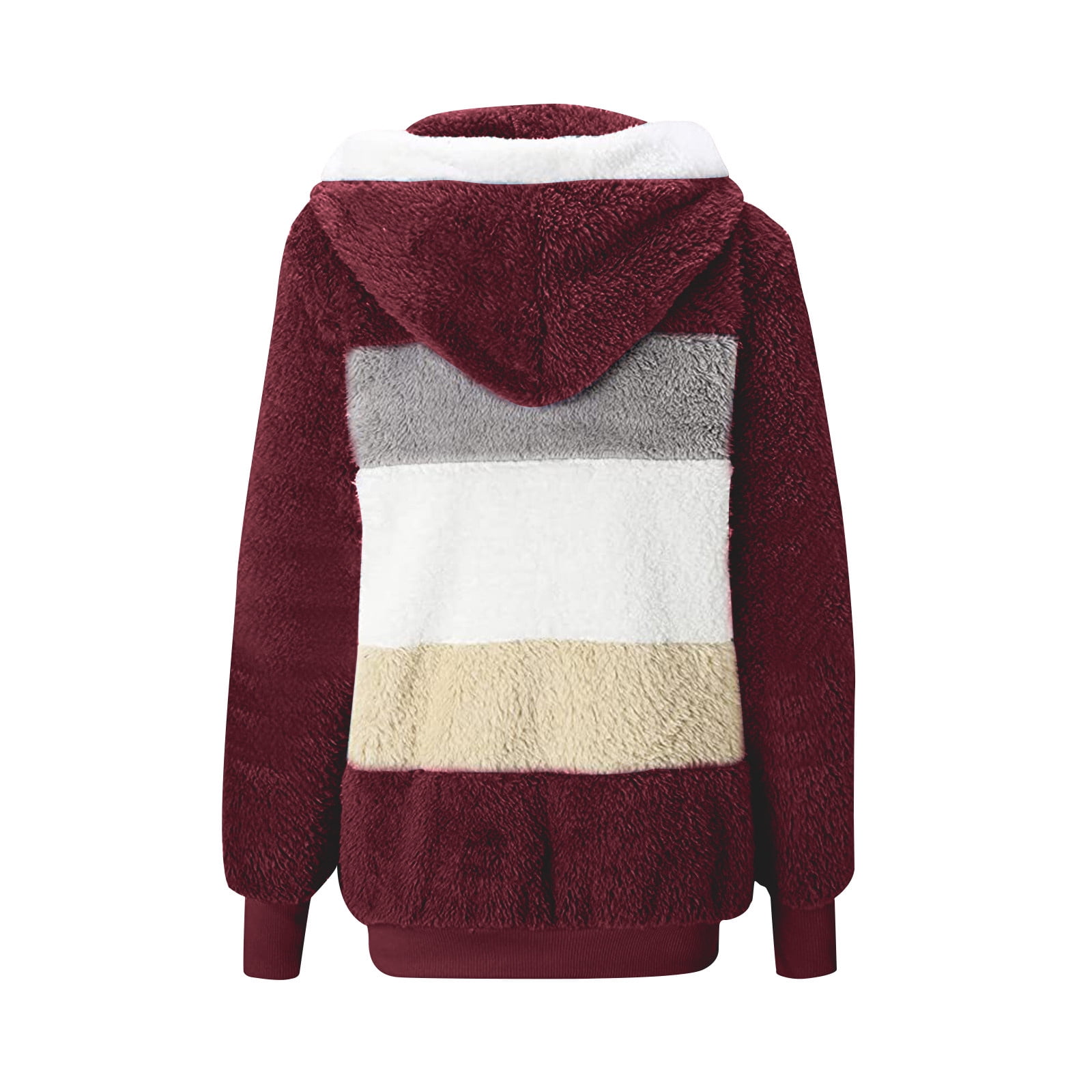 Sinpiling Womens Fleece Coats with Hooded Plus Size S-5X Full Zipper Up Jackets Casual Color Block Long Sleeve Warm Coat Winter
