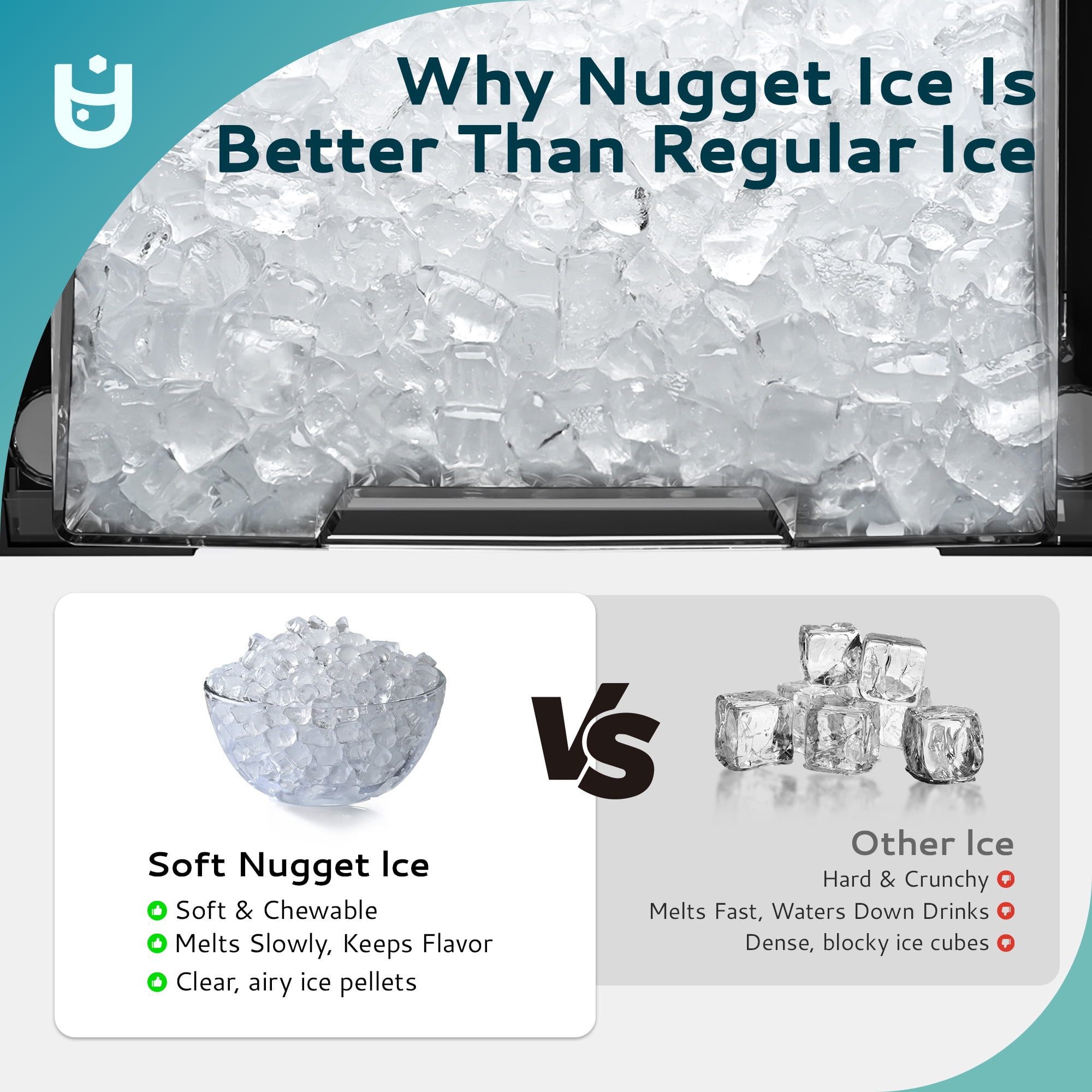 EUHOMY Countertop Nugget Ice Maker with External Water Tank, 26lbs/24H Chewable Ice Machine, Touch Control, Stainless Steel