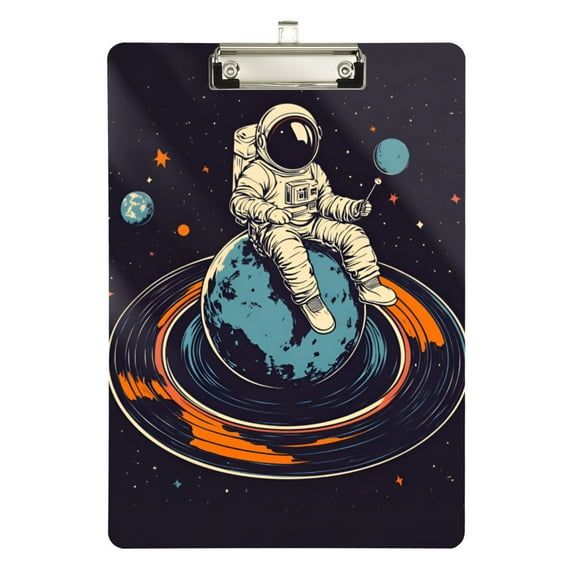 FORMRS Acrylic Clipboard with Low Profile Clip Standard A4 Letter Size, 12.5" x 9", Black Astronaut Record