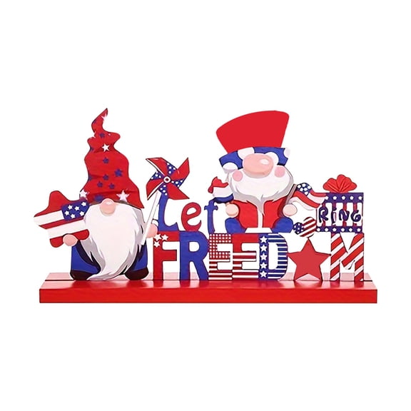 XYKA Patriotic Table Decoration, 4th of July Memorial Day Centerpiece Wooden Patriotic Table Sign, Gnome Star Wooden Sign, Retro Wood Block for Independence Day Party Supplies