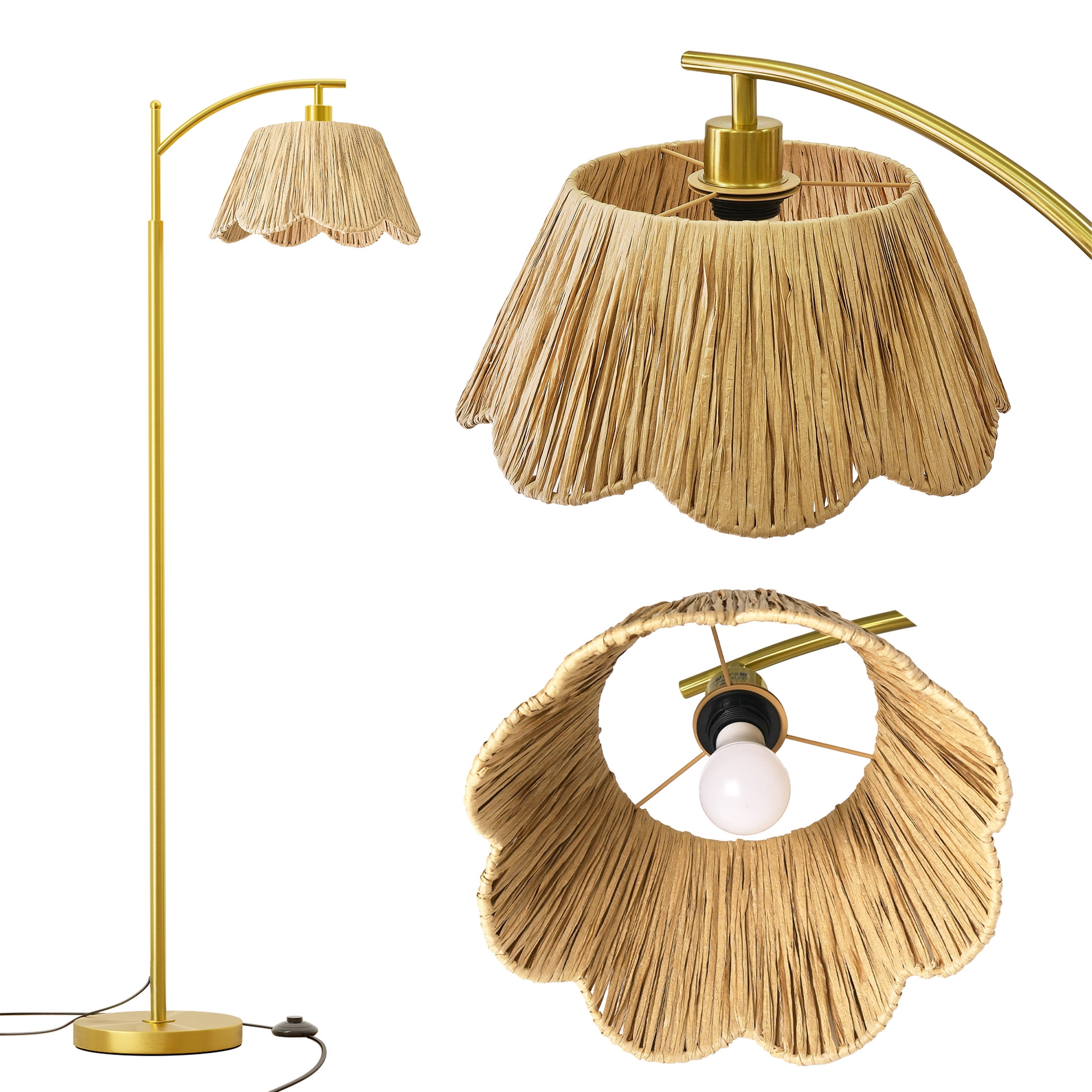 Oneach 62.5" Floor Lamp for Living Room, Boho Standing Lamp with Flower Raffia Shade for Bedroom,Home