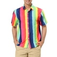 thumbnail image 1 of INSPIRE CHIC Men's Shirts Summer Striped Button Short Sleeve Beach Shirts M Green Pink, 1 of 6