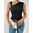 thumbnail image 4 of Blusa Asimétrica de Punto Fruncido para Mujer, Estilo Y2K, Sin Mangas, de un Solo Hombro, Ajustada, de Verano 2025 Negro L, 4 of 9