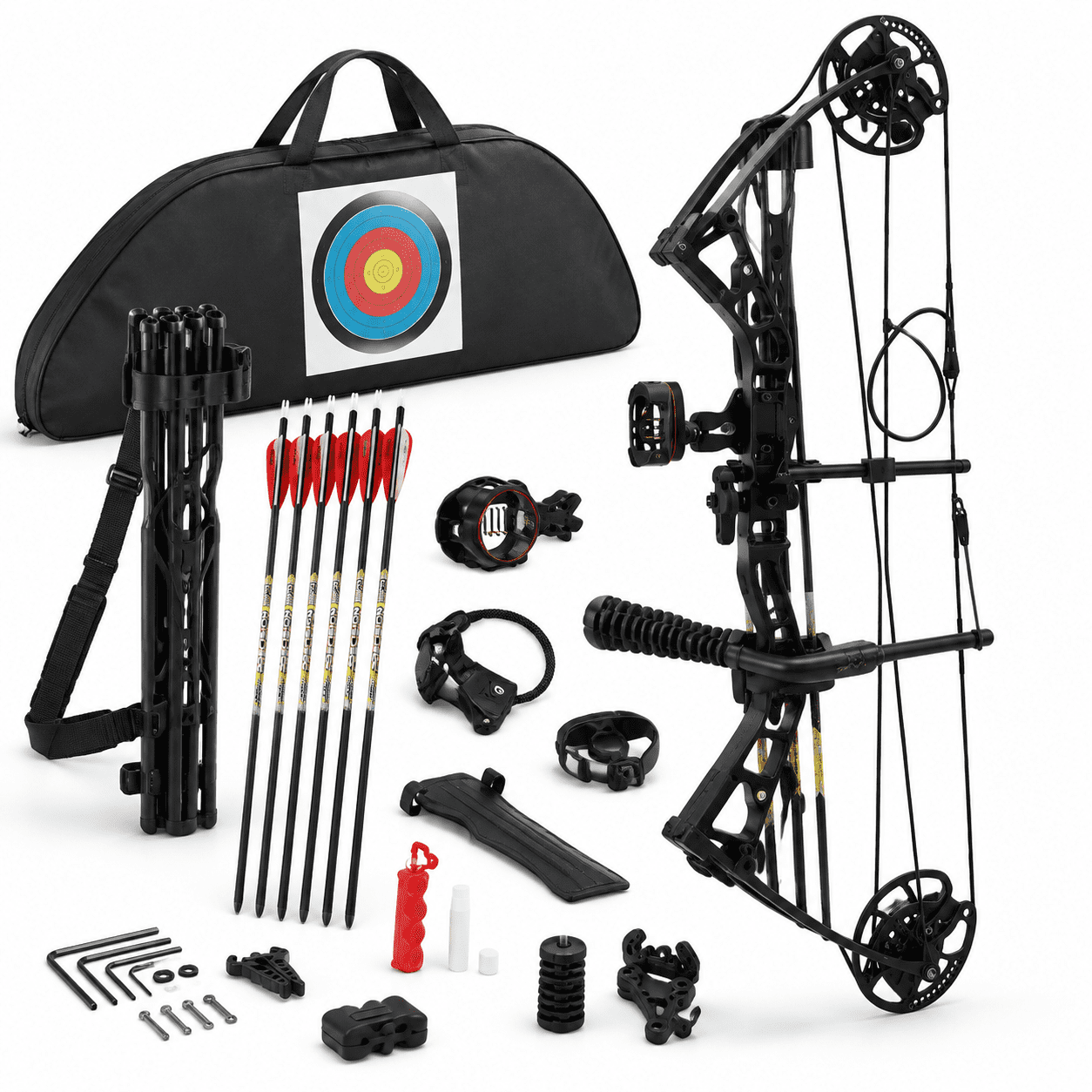 Black Right-Handed Bag Pro Compound Bow Set 10-40lbs Adjustable Draw Length for Teens and Adults
