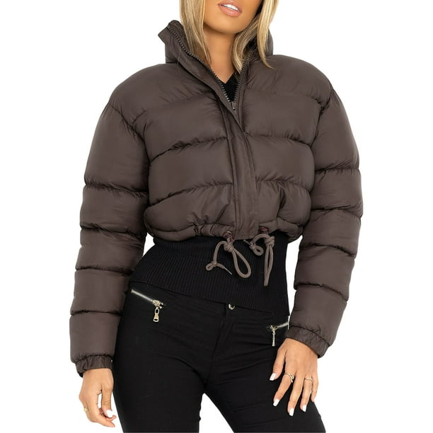 Sunisery Women Winter Crop Short Down Jacket Patch Cropped Puffer