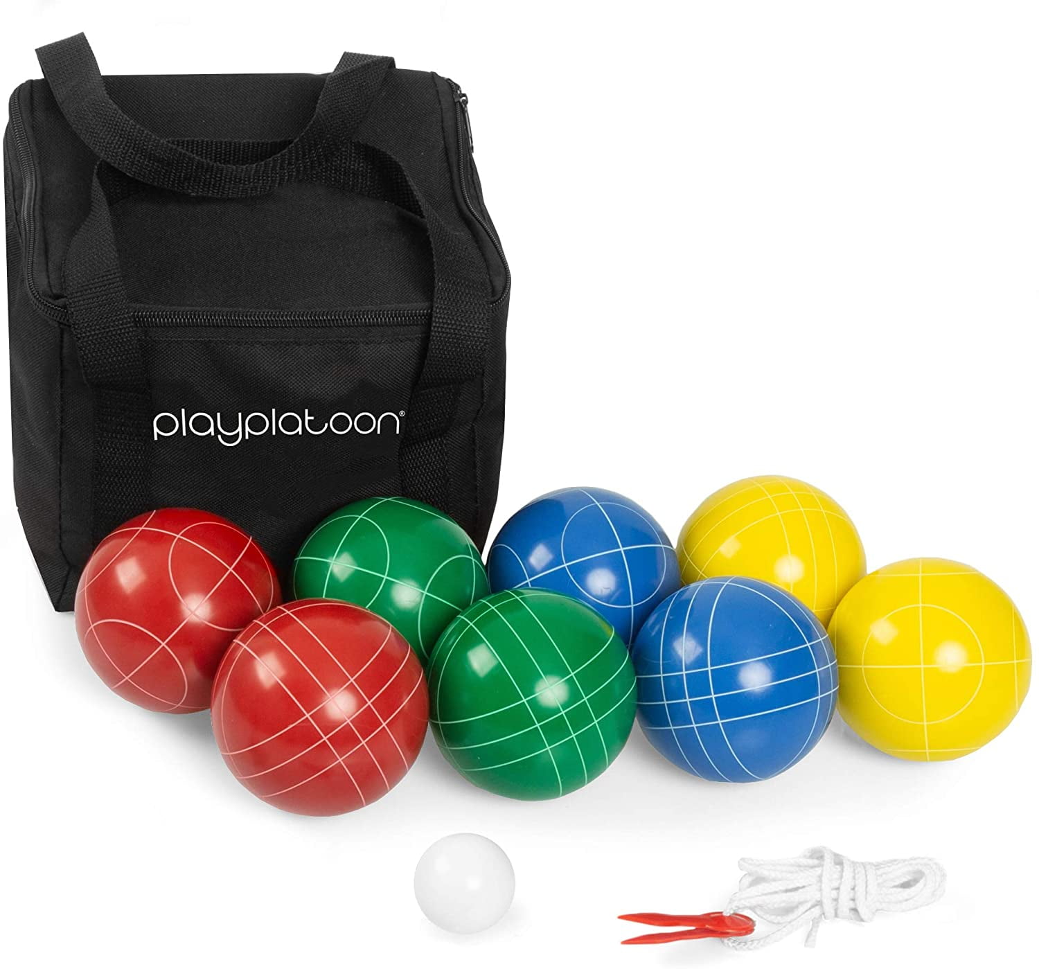 Red & Blue 2 to 8 Person Game Pallino Play Platoon Bocce Ball Set with 8 Balls Carry Bag & Rope 
