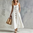 thumbnail image 2 of Atogsazn Womens Summer Cotton Linen Maxi Dress Flowy Casual Square Neck Wide Strap Dresses A-Line Sundress White XXL Fashion, 2 of 8