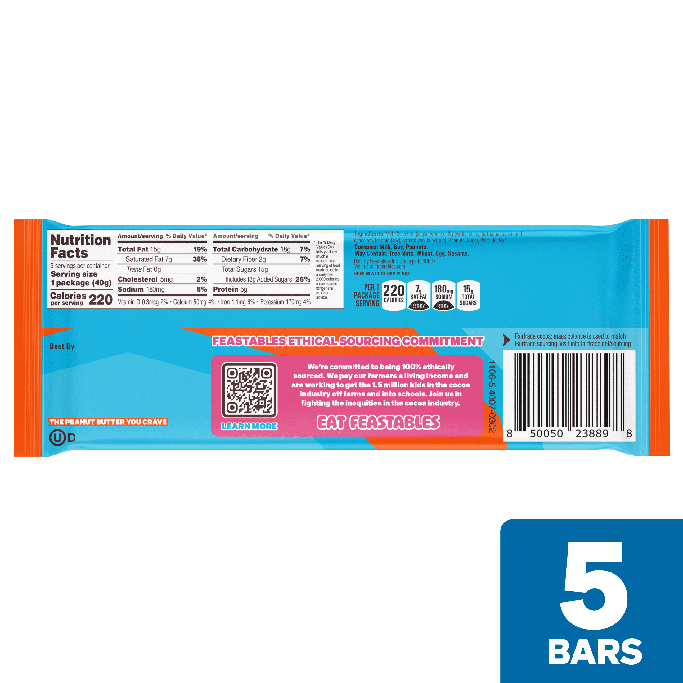 Feastables MrBeast Chocolate Peanut Butter Cups, 1.41 oz (40g), 5 Count