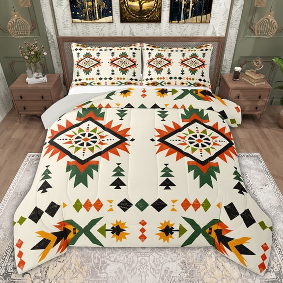 jejeloiu Retro Aztec Geometric Twin Comforter Sets,Bohemian Rhombus Triangle Bedding Set For Girls Boys Reversible 2-Piece