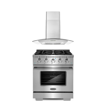 Cosmo 2 Piece Kitchen Appliance Packages with 30  Freestanding Gas Range Kitchen Stove & 30  Wall Mount Range Hood Kitchen Hood Kitchen Appliance Bundles