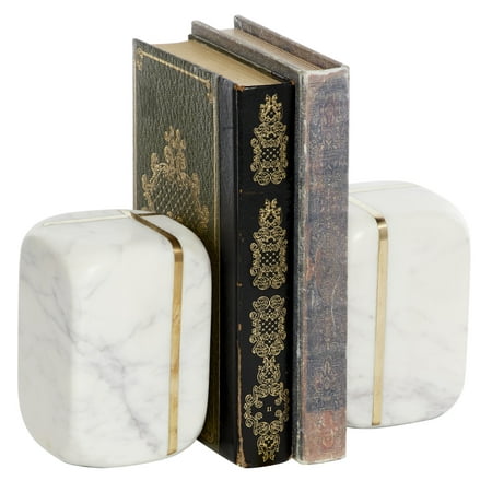 Venus Williams Collection Cubed White Marble Bookends with Gold Metal Accents, 5" x 6" Each