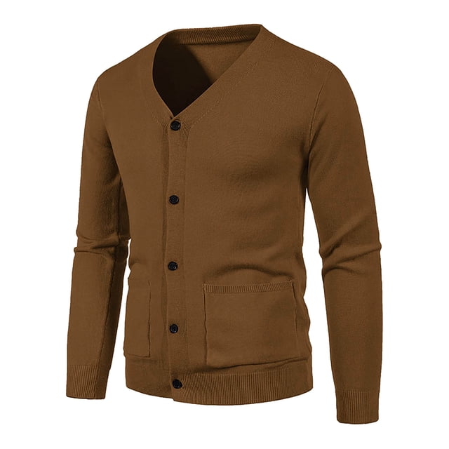 Weiqiqre Sweaters for Men Cardigan Pockets Casual Slim Fit V-Neck Knitted Sweaters Button up Fall Long Sleeve Solid Color Sweater Coat