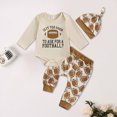 thumbnail image 2 of Curenmufel Coming Home Outfit Boy Winter Baby Boy Western Clothes Letter Long Sleeve Romper Hat Pattern Pant Newborn 3Pcs Country Outfit 0 3 6 9 12 18 24 Months (Beige,3-6 Months), 2 of 3