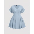 thumbnail image 2 of Blue Plus Size Batwing Sleeve Loose V-Neck Skater Dress For Women, 2 of 5