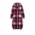 thumbnail image 5 of CHGBMOK Women Long Plaid Hooded Jacket Full Zip Up Loose Coat Casual Drawstring Hem Outerwear with Pockets, 5 of 7