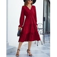 thumbnail image 4 of Women's Spring Dress, Long Sleeve Mini Tunic Casual V Neck Wedding Guest Dresses, 4 of 7