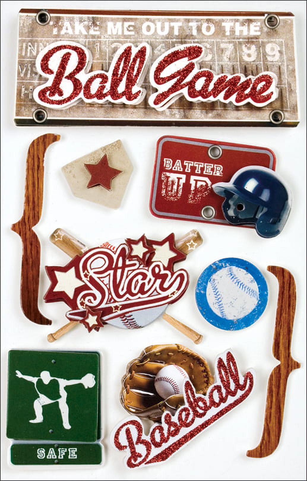 Paper House STDM09E Paper House 3-D Sticker-Baseball
