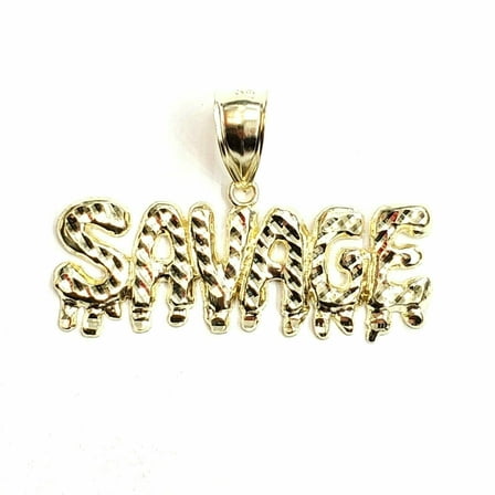 New 10k yellow Gold Savage Name Pendant charm diamond cut fine gift jewelry 6g