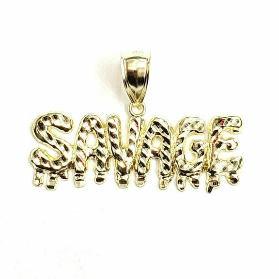 New 10k yellow Gold Savage Name Pendant charm diamond cut fine gift jewelry 6g