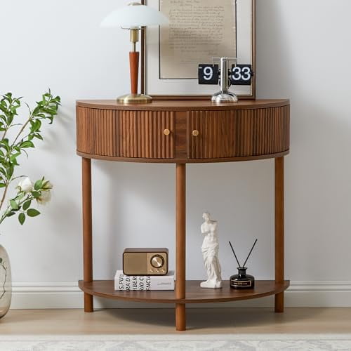 Yclty Half Moon Console Table, Solid Wood Sofa Table, Semi-Circular Vintage Traditional Decorative Furniture Tables For Entryway, Hallway, Living Room, 25.3" W X 13.5" D X 28" H