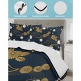 thumbnail image 4 of Yellow Flower Twin Size Down Alternative Comforter,Lightweight Comforter Quilt Bedding Set with Pillow Shams Japanese Style Floral Leaf Textured Navy Blue Bed Comforter Duvet Insert 68"x86", 4 of 7