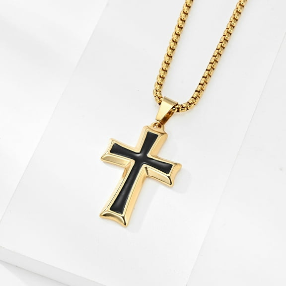 Box Chain Men Cross Necklace Pendants  Golden Silver Color 14K Yellow Gold Fashion Jewelry