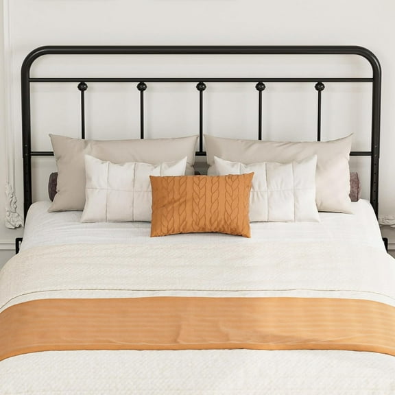 Metal Queen Size Headboard Only, Adjustable Height, Steel Queen Headboard with Bed Frame Brackets Adapter, Farmhouse Style, Easy Assembly, Black