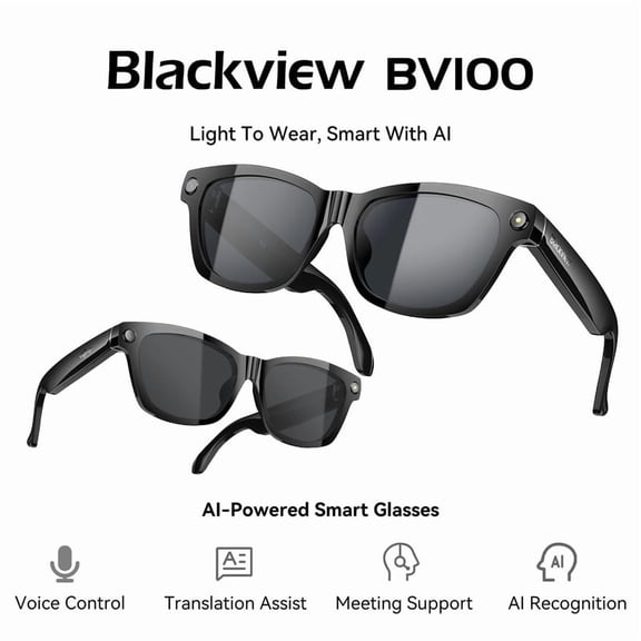 Blackview AI Smart Glasses with Camera, 1080P HD Photo/Video Recording Glasses, Real-Time Translation, AI Voice Assistant, Chat GPT Free, Polarized Sunglasses Lenses for Men/Women