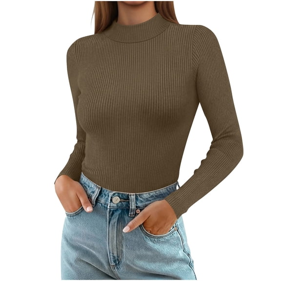 Maplenight Turtleneck Tops for Women Ribbed Thermal Long Sleeve Shirts Knitted Fitted Lightweight Base Layer