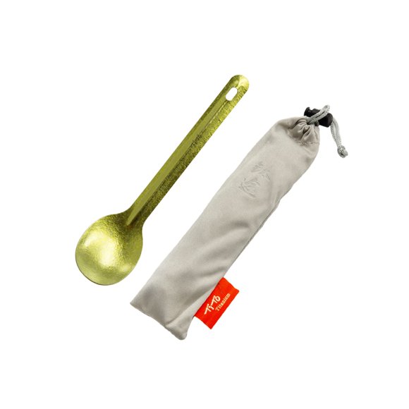 TiTo Bright Colorful Titanium Spork for Outdoor Camping Light Weight Titanium Spoon for Travel Home with Cloth Bag (Gold Spoon)