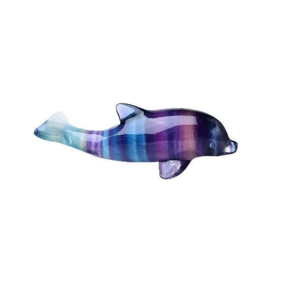 Natural Fluorite Dolphin Figurine 4.1 × 1.1 × 1.2 in Hand-Carved Colorful Crystal Sculpture for Home Office Desk Décor
