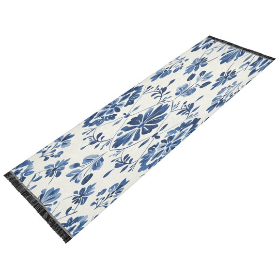 Runner Rug Classical Design Blue Flowers Art Print Style Pattern 72x23.5 indoor Washable Runner Rug